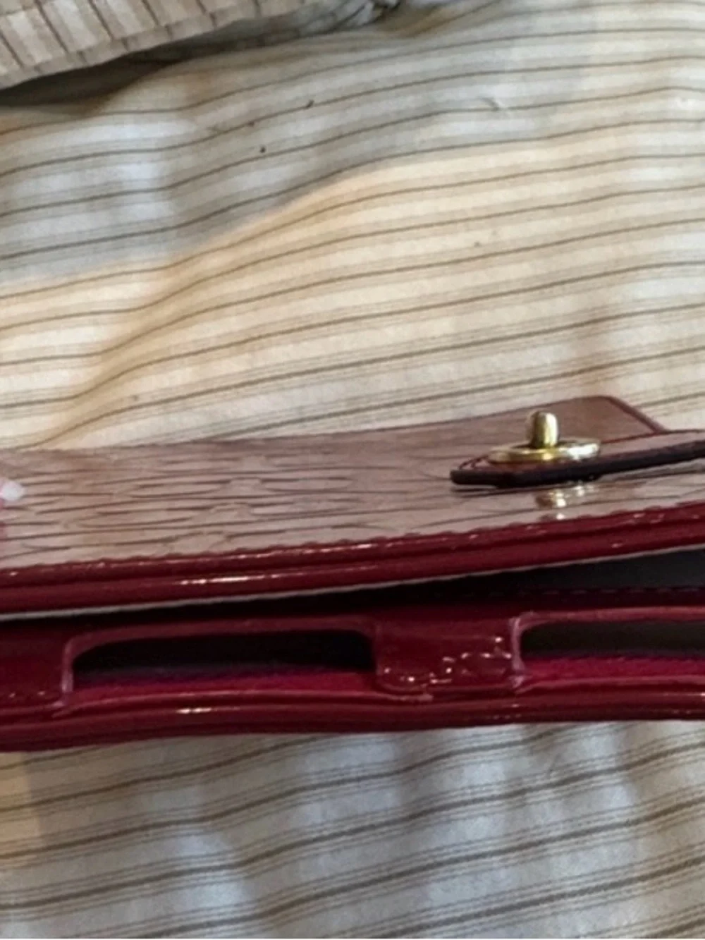 Coach Patent Leather Tablet Case in Deep Red with Gold-Tone Hardware